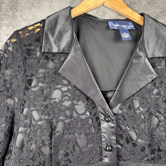 Susan Graver Lace Tunic Top & Shell Button Front Party Formal Black XL L164 - Picture 2 of 13